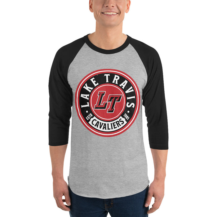 Man wearing Lake Travis High School Cavaliers Unisex 3/4 sleeve Raglan T-shirt 220