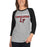 Woman wearing Lake Travis High School Cavaliers Unisex 3/4 sleeve Raglan T-shirt 222