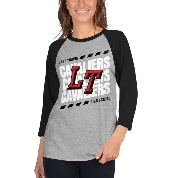 Woman wearing Lake Travis High School Cavaliers Unisex 3/4 sleeve Raglan T-shirt 223