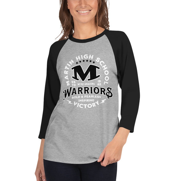 Woman wearing Martin High School Warriors Unisex 3/4 sleeve Raglan T-shirt 206