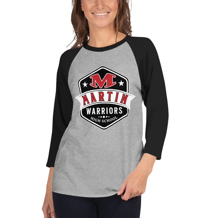 Woman wearing Martin High School Warriors Unisex 3/4 sleeve Raglan T-shirt 209