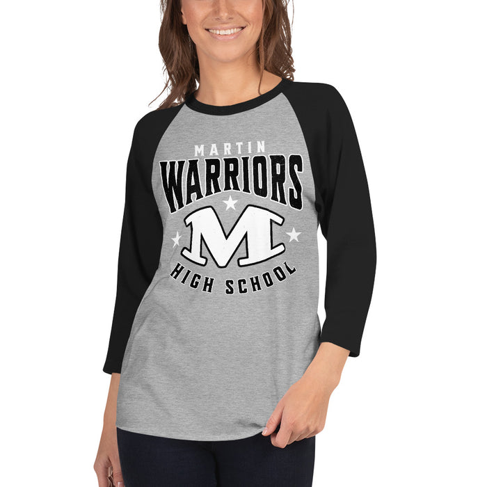 Woman wearing Martin High School Warriors Unisex 3/4 sleeve Raglan T-shirt 213