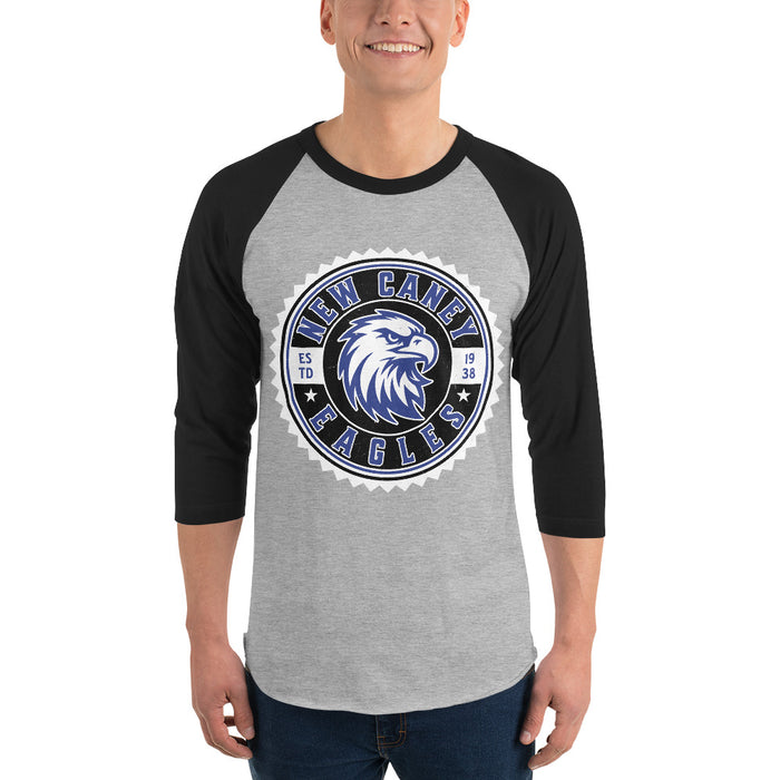 Man wearing New Caney High School Eagles Unisex 3/4 sleeve Raglan T-shirt 203