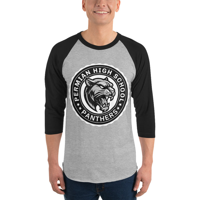 Man wearing Permian High School Panthers Unisex 3/4 sleeve Raglan T-shirt 216