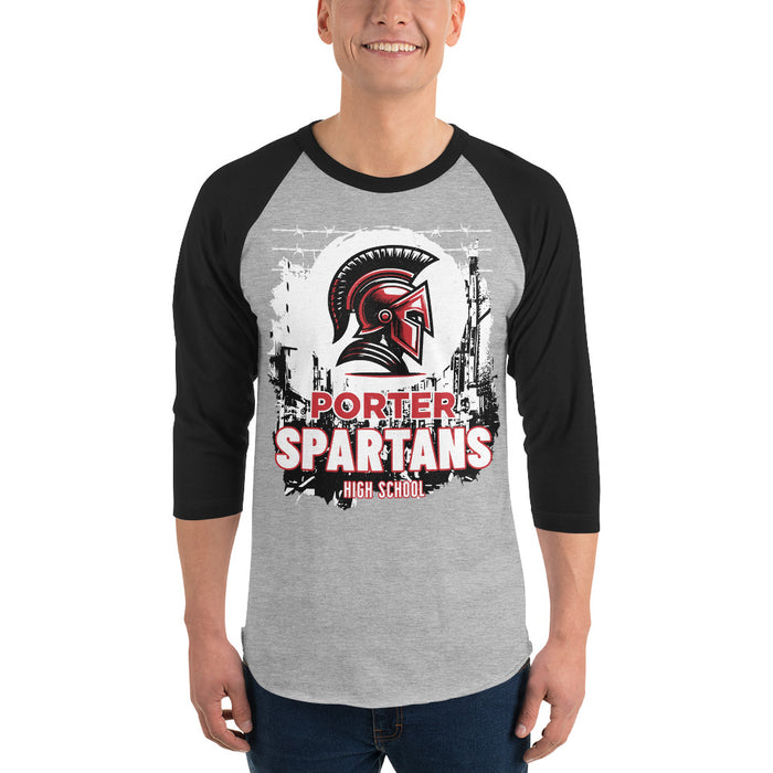 Man wearing Porter High School Spartans Unisex 3/4 Sleeve Raglan T-shirt 202