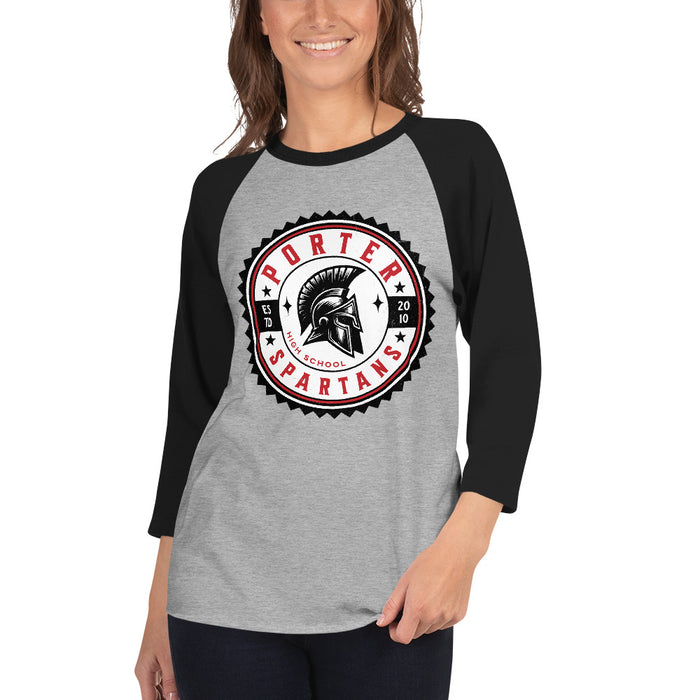 Woman wearing Porter High School Spartans Unisex 3/4 Sleeve Raglan T-shirt 203