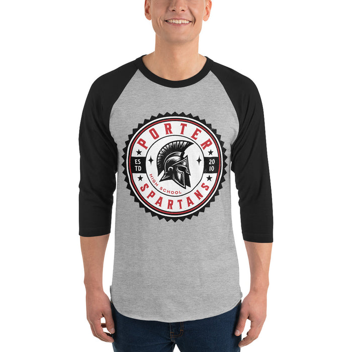 Man wearing Porter High School Spartans Unisex 3/4 Sleeve Raglan T-shirt 203