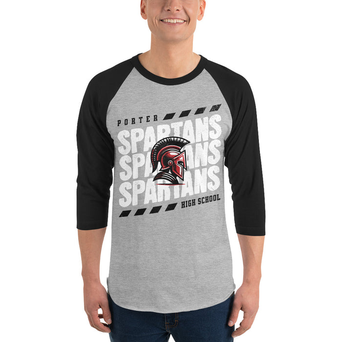 Man wearing Porter High School Spartans Unisex 3/4 Sleeve Raglan T-shirt 223