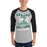 Man wearing Reagan High School Rattlers Unisex 3/4 sleeve Raglan T-shirt 205