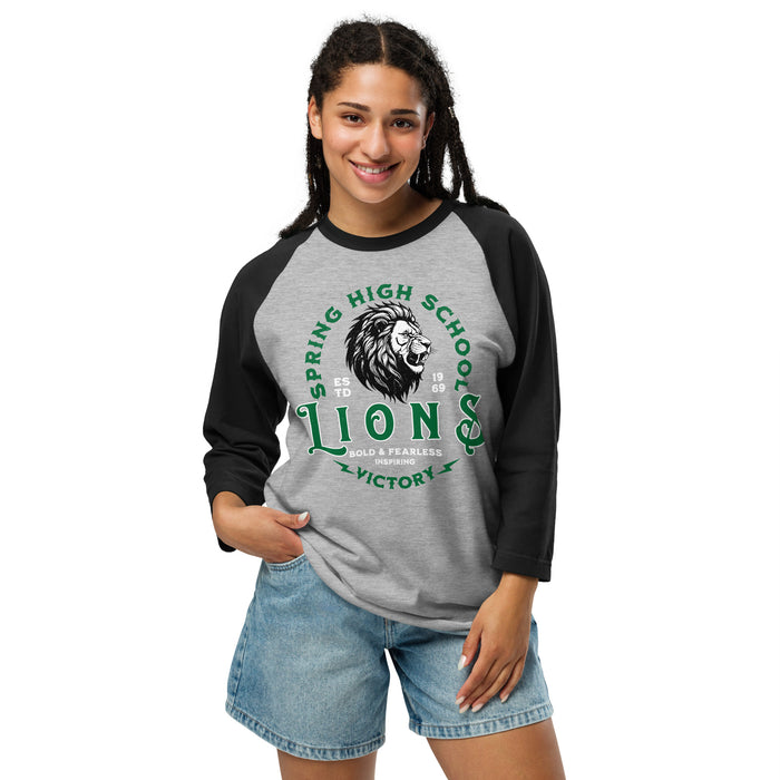 Student wearing Spring High School Lions Unisex 3/4 sleeve Raglan T-shirt 206