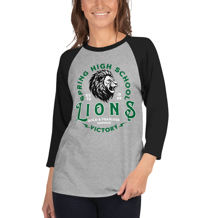 Woman wearing Spring High School Lions Unisex 3/4 sleeve Raglan T-shirt 206