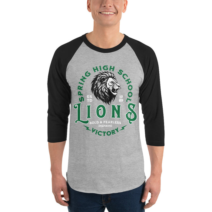 Man wearing Spring High School Lions Unisex 3/4 sleeve Raglan T-shirt 206