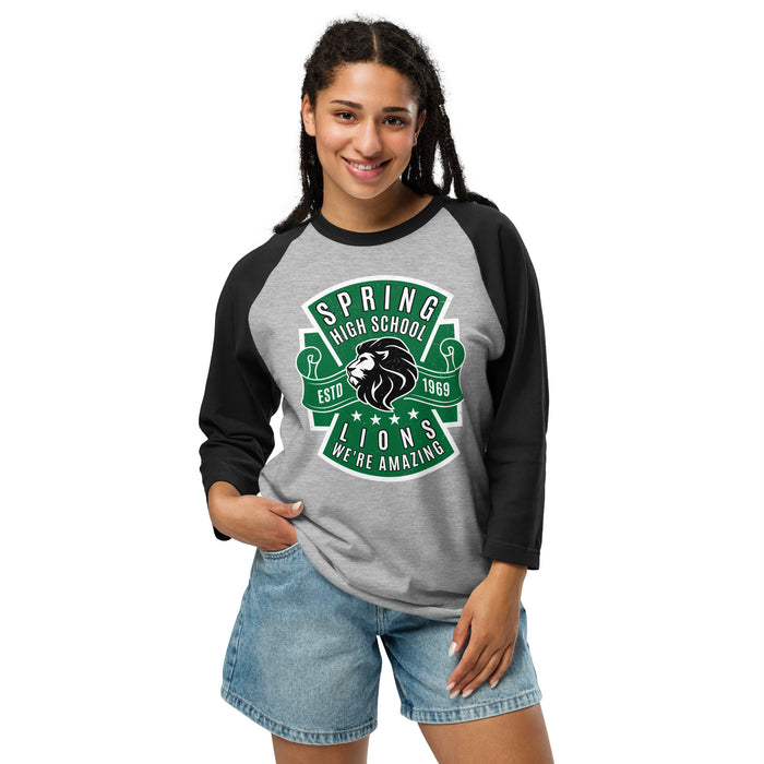 Student wearing Spring High School Lions Unisex 3/4 sleeve Raglan T-shirt 207