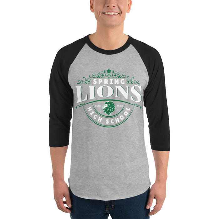 Man wearing Spring High School Lions Unisex 3/4 sleeve Raglan T-shirt 211