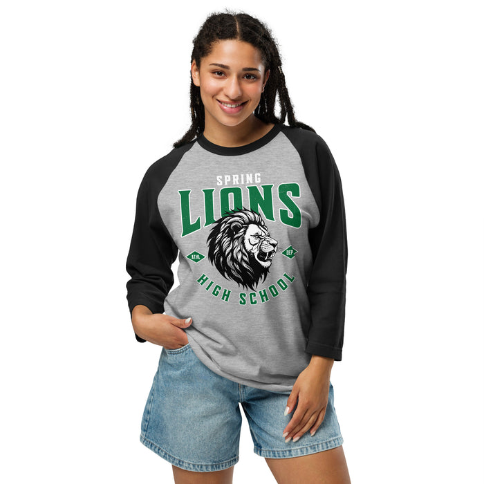 Student wearing Spring High School Lions Unisex 3/4 sleeve Raglan T-shirt 213