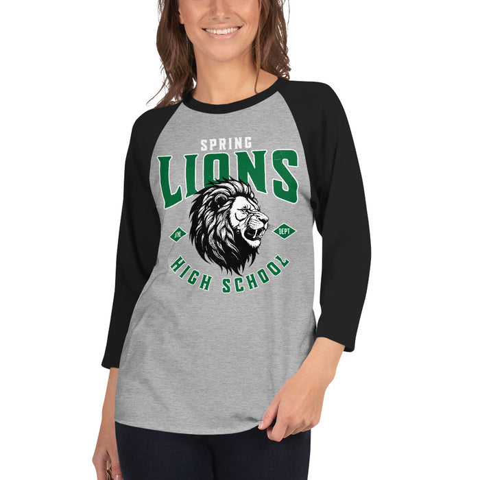 Woman wearing Spring High School Lions Unisex 3/4 sleeve Raglan T-shirt 213