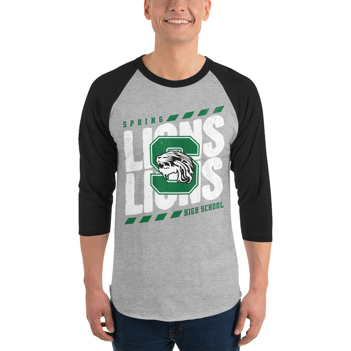 Man wearing Spring High School Lions Unisex 3/4 sleeve Raglan T-shirt 223