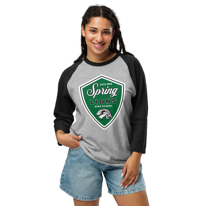 Student wearing Spring High School Lions Unisex 3/4 sleeve Raglan T-shirt 225