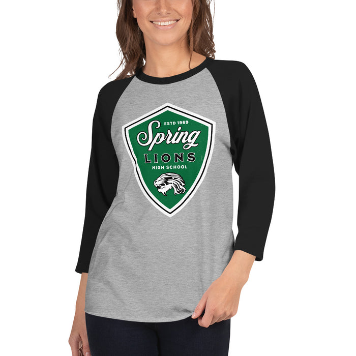 Woman wearing Spring High School Lions Unisex 3/4 sleeve Raglan T-shirt 225