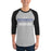 Man wearing St. Frederick High School Warriors Unisex 3/4 Sleeve Raglan T-shirt 024