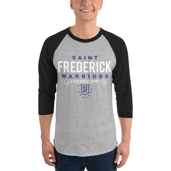 Man wearing St. Frederick High School Warriors Unisex 3/4 Sleeve Raglan T-shirt 003