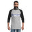 Man wearing Taylor High School Mustangs Unisex 3/4 sleeve Raglan T-shirt 031