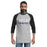 Man wearing Taylor High School Mustangs Unisex 3/4 sleeve Raglan T-shirt 021