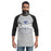 Man wearing Taylor High School Mustangs Unisex 3/4 sleeve Raglan T-shirt 218