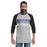 Man wearing Taylor High School Mustangs Unisex 3/4 sleeve Raglan T-shirt 024