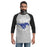 Man wearing Taylor High School Mustangs Unisex 3/4 sleeve Raglan T-shirt 213