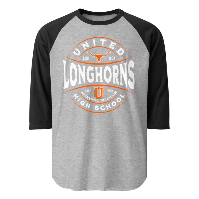 United High School Longhorns Unisex 3/4 sleeve Raglan T-shirt 218