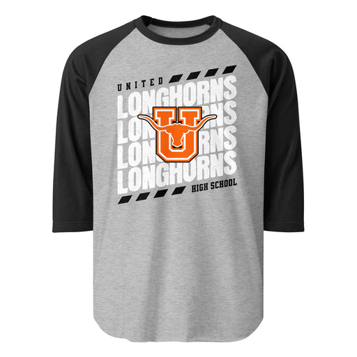 United High School Longhorns Unisex 3/4 sleeve Raglan T-shirt 223