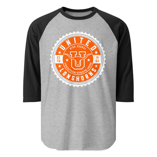 United High School Longhorns Unisex 3/4 sleeve Raglan T-shirt 203