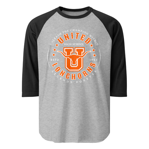 United High School Longhorns Unisex 3/4 sleeve Raglan T-shirt 214