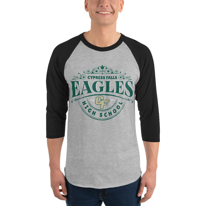 Man wearing Cypress Falls High School Eagles Unisex 3/4 sleeve Raglan T-shirt 211
