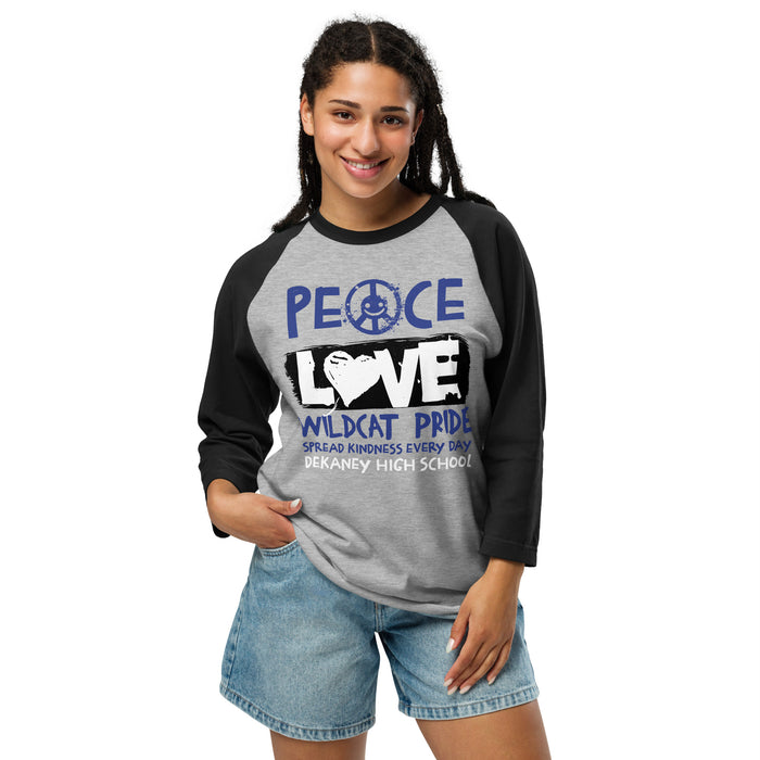 Woman wearing Dekaney High School Wildcats Unisex 3/4 sleeve Raglan T-shirt 240