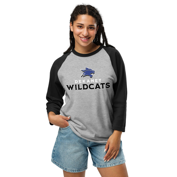 Woman wearing Dekaney High School Wildcats Unisex 3/4 sleeve Raglan T-shirt 233