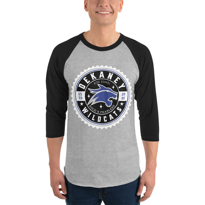 Man wearing Dekaney High School Wildcats Unisex 3/4 sleeve Raglan T-shirt 203