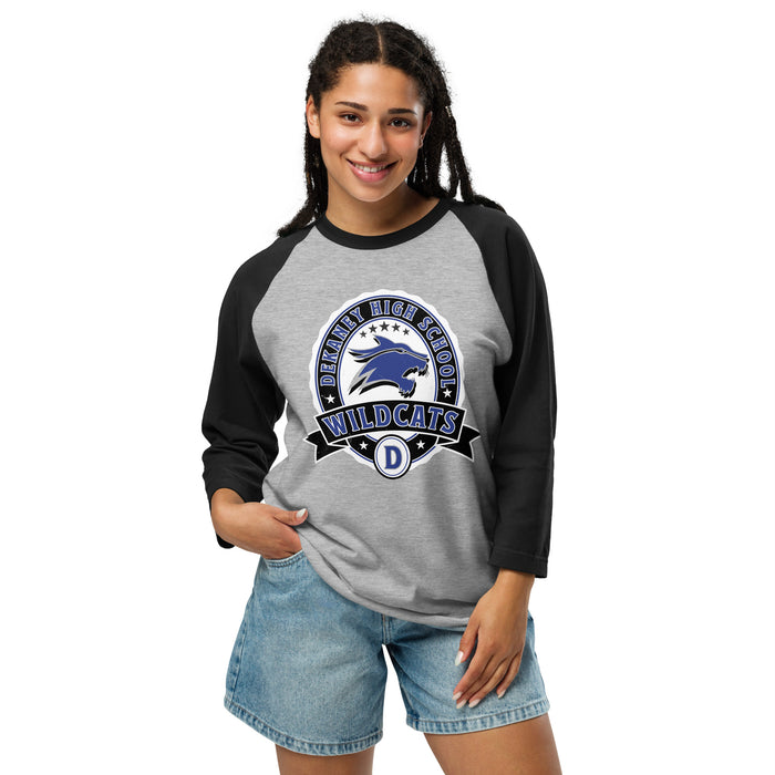 Woman wearing Dekaney High School Wildcats Unisex 3/4 sleeve Raglan T-shirt 212