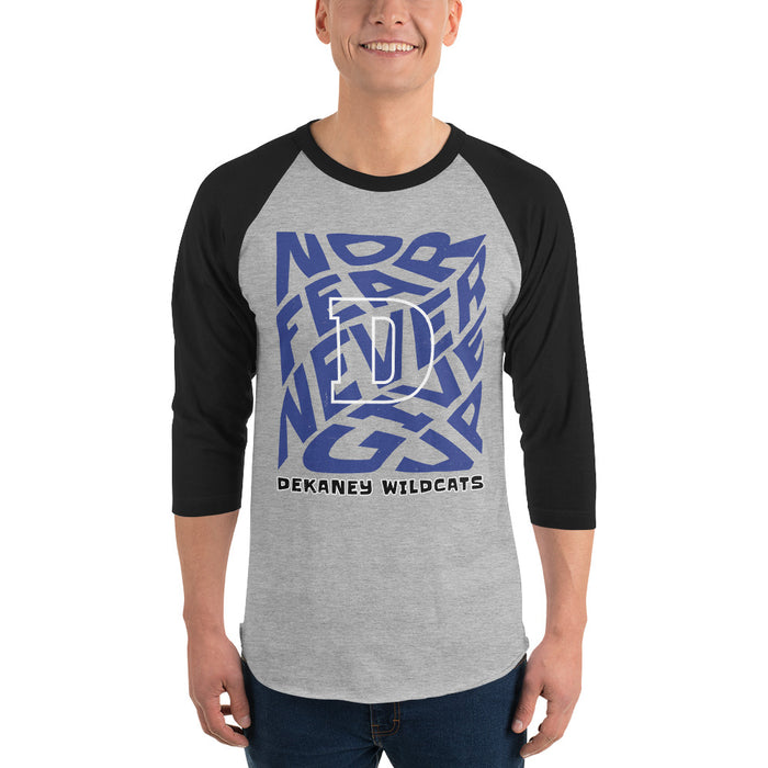 Man wearing Dekaney High School Wildcats Unisex 3/4 sleeve Raglan T-shirt 236