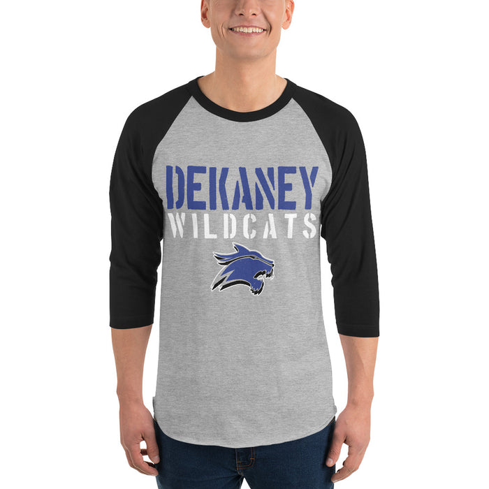 Man wearing Dekaney High School Wildcats Unisex 3/4 sleeve Raglan T-shirt 017