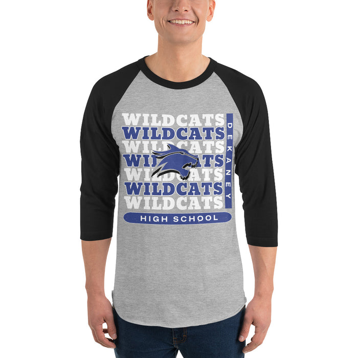 Man wearing Dekaney High School Wildcats Unisex 3/4 sleeve Raglan T-shirt 235