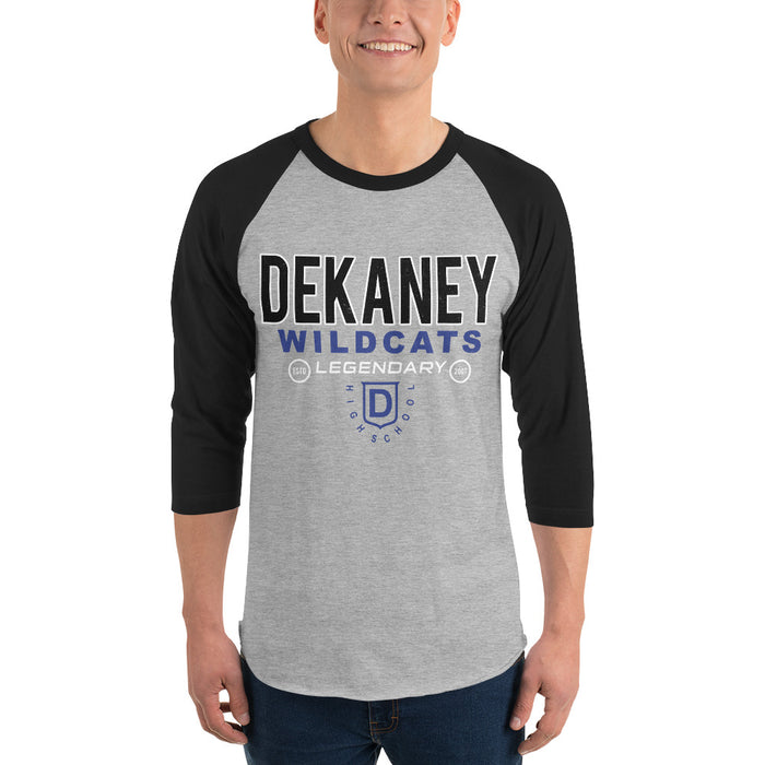 Man wearing Dekaney High School Wildcats Unisex 3/4 sleeve Raglan T-shirt 003