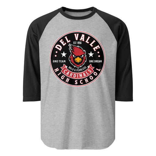 Del Valle High School Cardinals Unisex 3/4 sleeve Raglan T-shirt 215