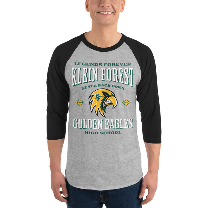 Man wearing Klein Forest High School Golden Eagles Unisex 3/4 Sleeve Raglan T-shirt 230