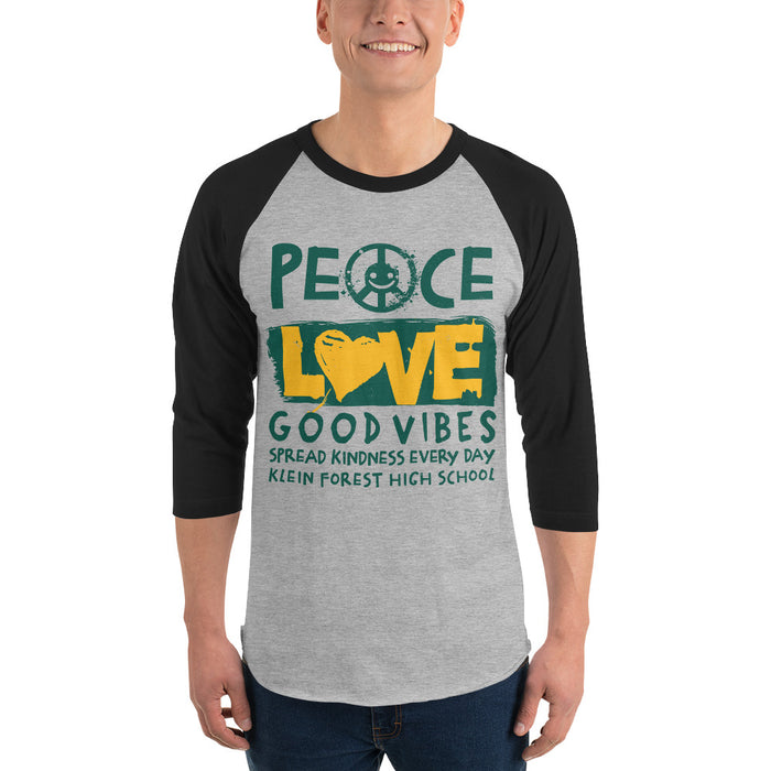 Man wearing Klein Forest High School Golden Eagles Unisex 3/4 Sleeve Raglan T-shirt 240