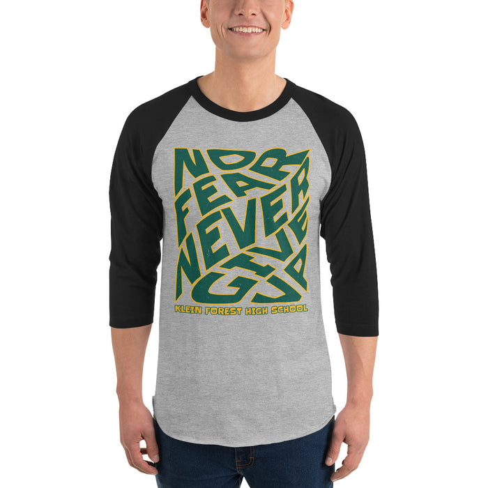 Man wearing Klein Forest High School Golden Eagles Unisex 3/4 Sleeve Raglan T-shirt 236