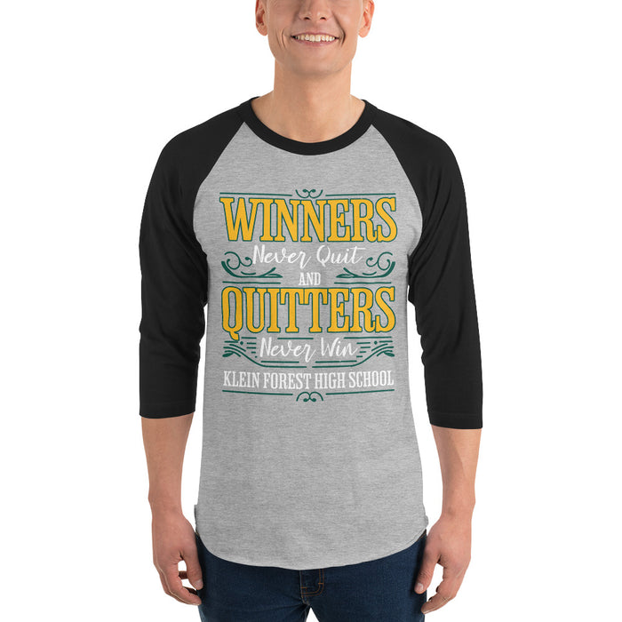 Man wearing Klein Forest High School Golden Eagles Unisex 3/4 Sleeve Raglan T-shirt 237