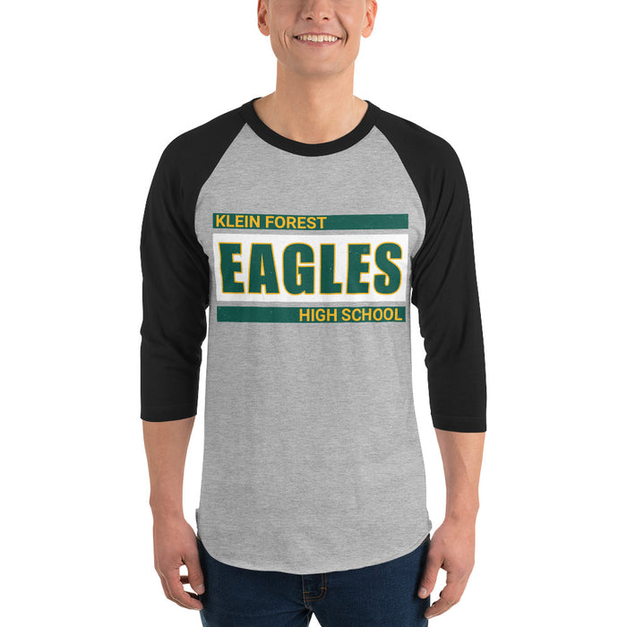 Man wearing Klein Forest High School Golden Eagles Unisex 3/4 Sleeve Raglan T-shirt 098