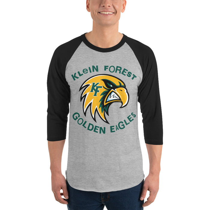 Man wearing Klein Forest High School Golden Eagles Unisex 3/4 Sleeve Raglan T-shirt 228